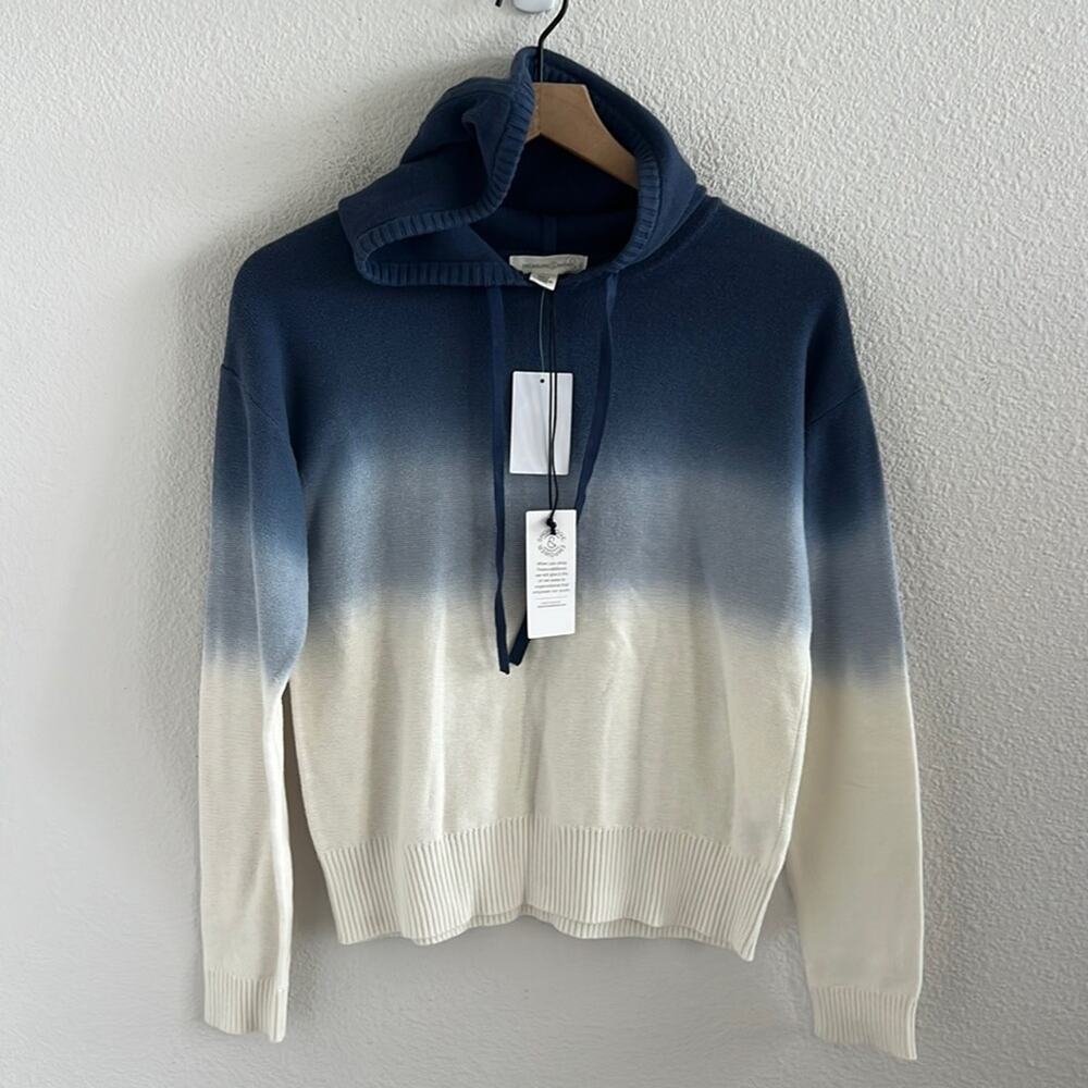 NWT Nordstrom Treasure & Bond Blue Ivory Ombre Knit Hooded Sweatshirt Hoodie XS